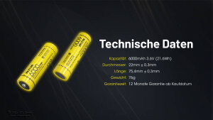 NiteCore NL2160 - 21700 battery 6000 mAh
