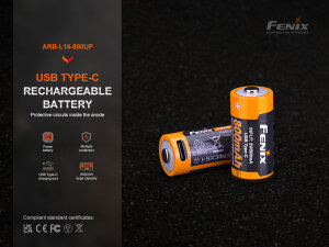 Fenix ARB-L16-800UP - 16340 USB-Akku 800mAh