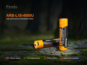 Fenix ARB-L18-4000U | Batterie Li-Ion USB-C 18650 | 4000 mAh