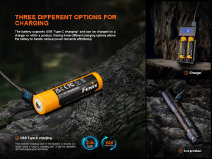 Fenix ARB-L18-4000U | Batterie Li-Ion USB-C 18650 | 4000 mAh