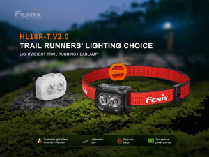Lampe frontale Fenix HL18R-T V2.0 | Noir | 800 lumens | Lumière blanche, chaude et rouge