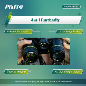 Pixfra Draco D635N-4K – Multispectral Binocular 4-in-1 | 640×512 Thermal + 4K