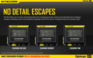 Nitecore D2 Digicharger Chargeur numérique | 2 baies | Li-ion & Ni-MH