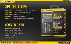 Nitecore D2 Digicharger Chargeur numérique | 2 baies | Li-ion & Ni-MH