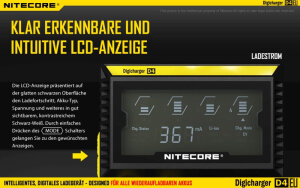 Nitecore D4 Digicharger Chargeur numérique | 4 baies | Li-ion & Ni-MH