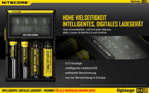 Nitecore D4 Digicharger Chargeur numérique | 4 baies | Li-ion & Ni-MH