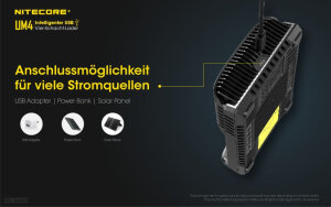 Nitecore UM4 Chargeur USB | 4 baies | Li-ion & Ni-MH