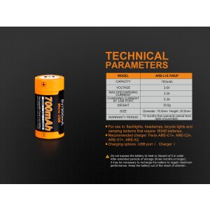 Fenix ARB-L16-700UP - 16340 Batterie USB 700mAh
