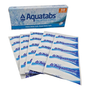 Aquatabs Comprimés de purification d’eau 50 pcs | 8.5 mg NaDCC | Certifié OMS
