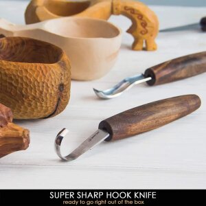 BeaverCraft S14X - Set de découpe de cuillères premium avec manches en noyer et étui en cuir