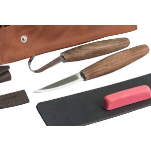 BeaverCraft S01X Premium Löffel Schnitzset mit Walnussgriffen und Lederetui