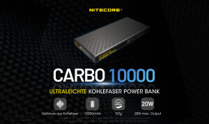 Nitecore CARBO 10000 Power Bank | 10,000 mAh | 20 W | Carbon