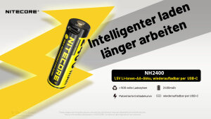 Nitecore NH2400 1.5V Li-Ion AA Accumulateurs USB 2400mAh - Lot de 4
