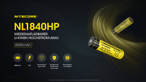 Nitecore NL1840HP | 18650 High-Power-Akku | 4000mAh | 10A