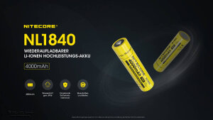 Nitecore NL1840 | 18650 Li-Ion Akku | 4000mAh | 5A